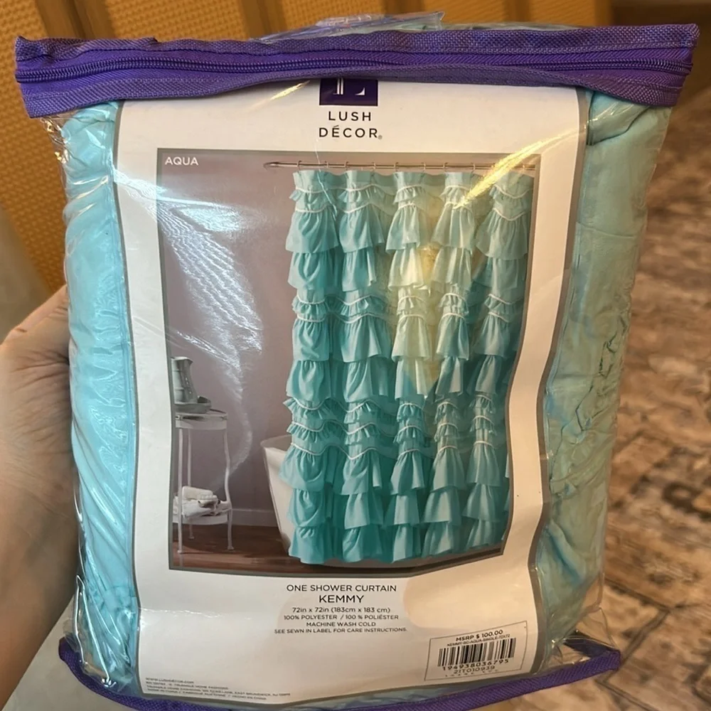 Lush curtain kemmy aqua shower curtain NWT 72x72